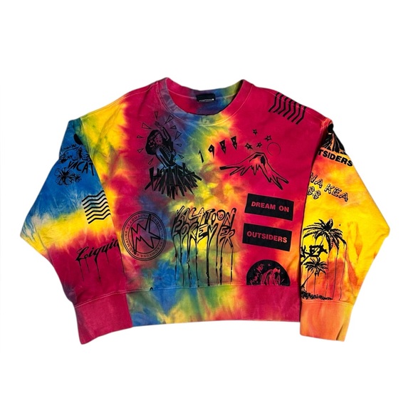 RARE MaunaKea Tie Dye Graphic Sweatshirt L Italy Made 100% Cotton Rainbow Print